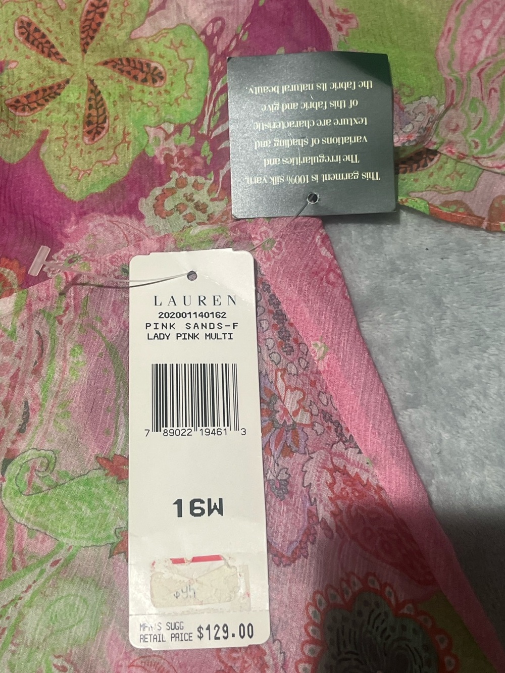 Ralph Lauren Pink and Green Paisley Sheer Blouse, 100% silk , Size, 16 - Picture 6 of 7